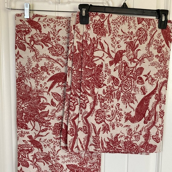 Vintage Brandywine Fabric Design Red Bird Toile Table Runner 3 Placemats Set - Picture 1 of 7